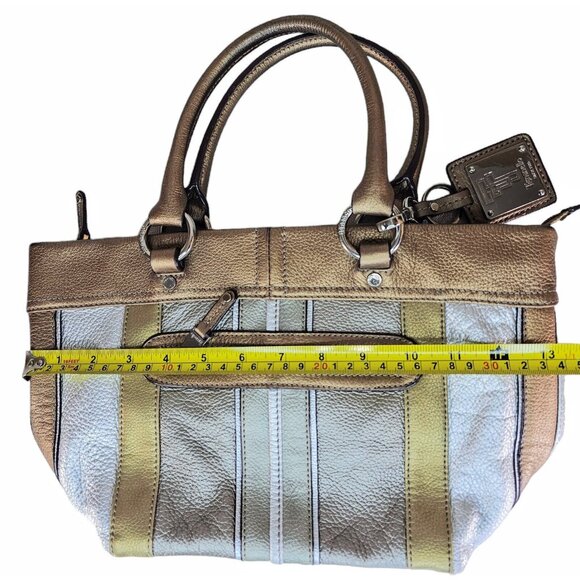 Tignanello Metallic Pebbled Leather Shoulder Bag Gold Silver Bronze Zip With Tag - Picture 5 of 13